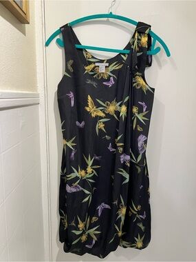 Silky Black and Purple Floral Print Dress